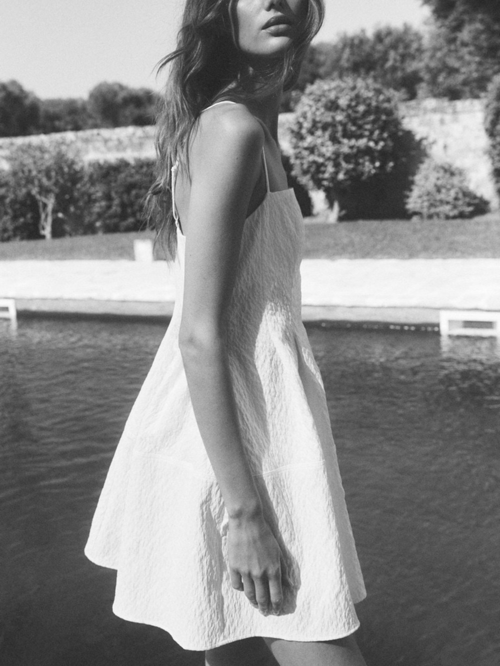 H&M White Textured A-Line Spaghetti Strap Dress